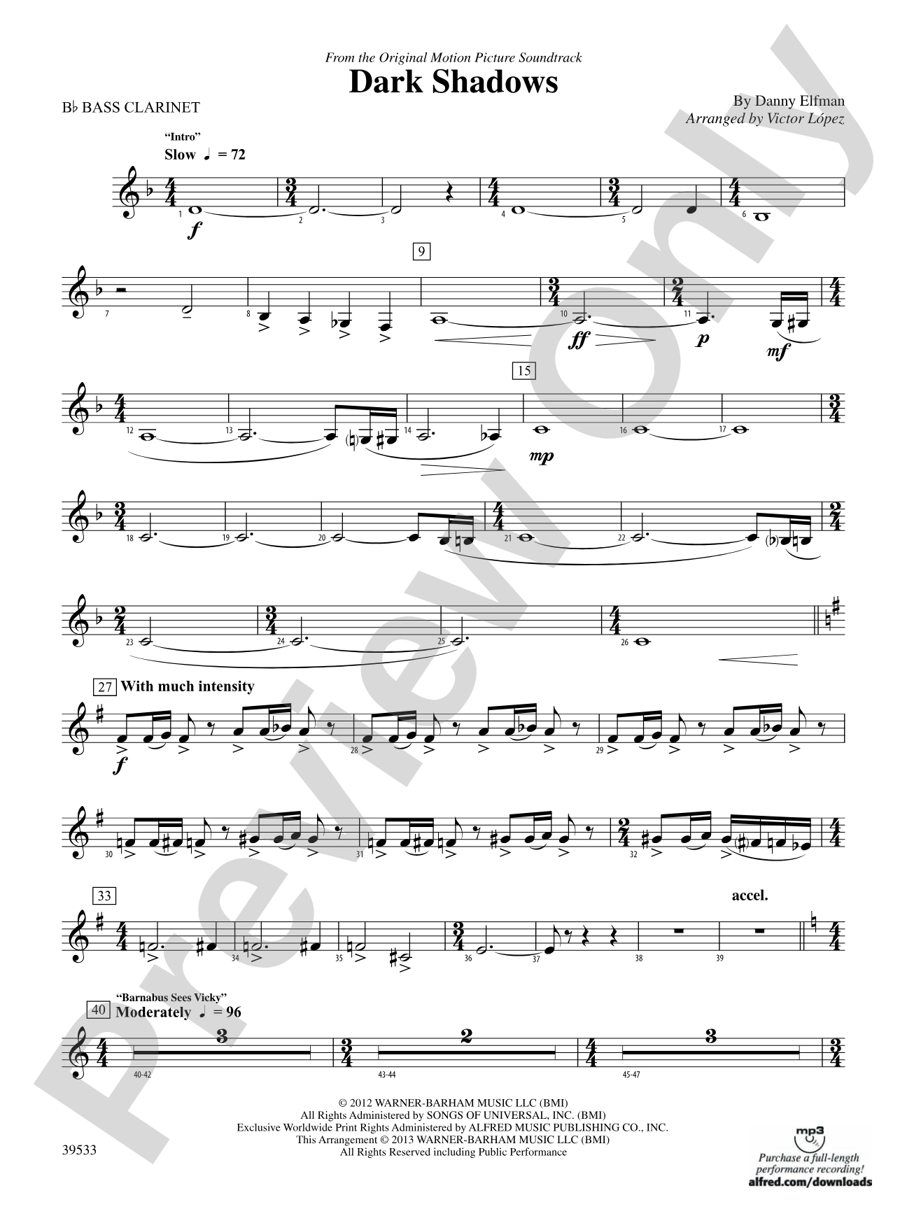 Dark Shadows (from the Original Motion Picture Soundtrack): B-flat Bass Clarinet
