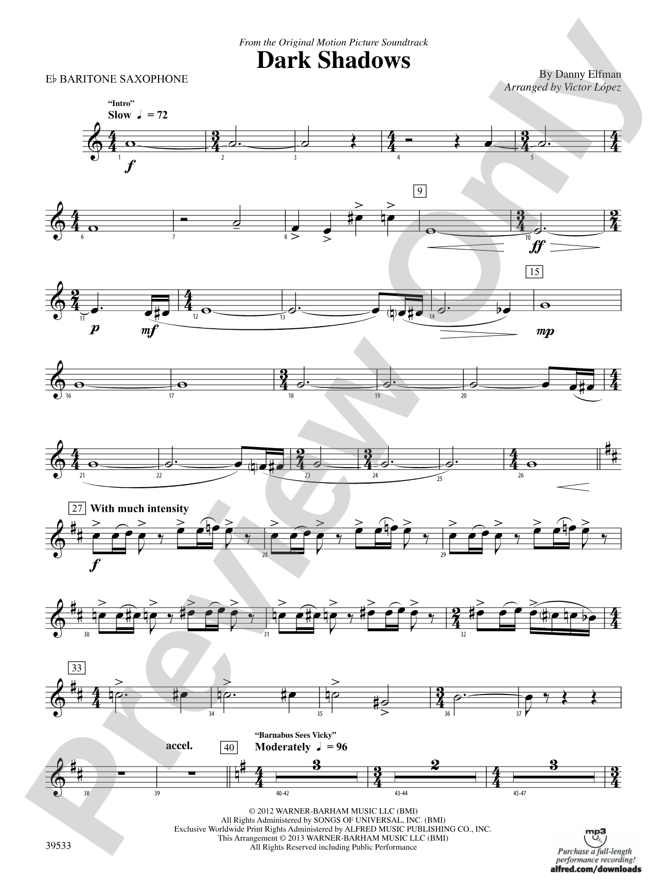 Dark Shadows (from the Original Motion Picture Soundtrack): E-flat Baritone Saxophone