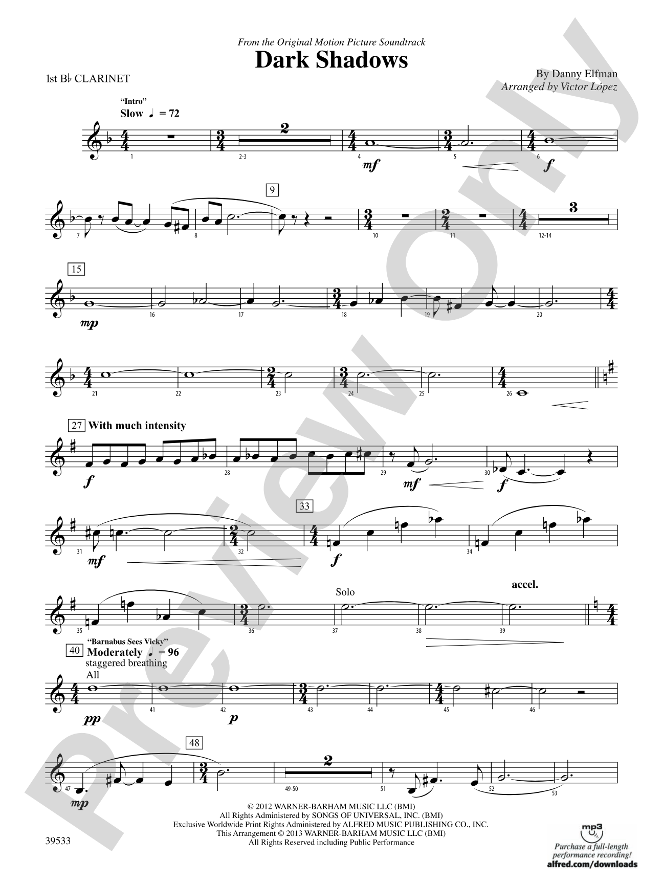 Dark Shadows (from the Original Motion Picture Soundtrack): 1st B-flat Clarinet