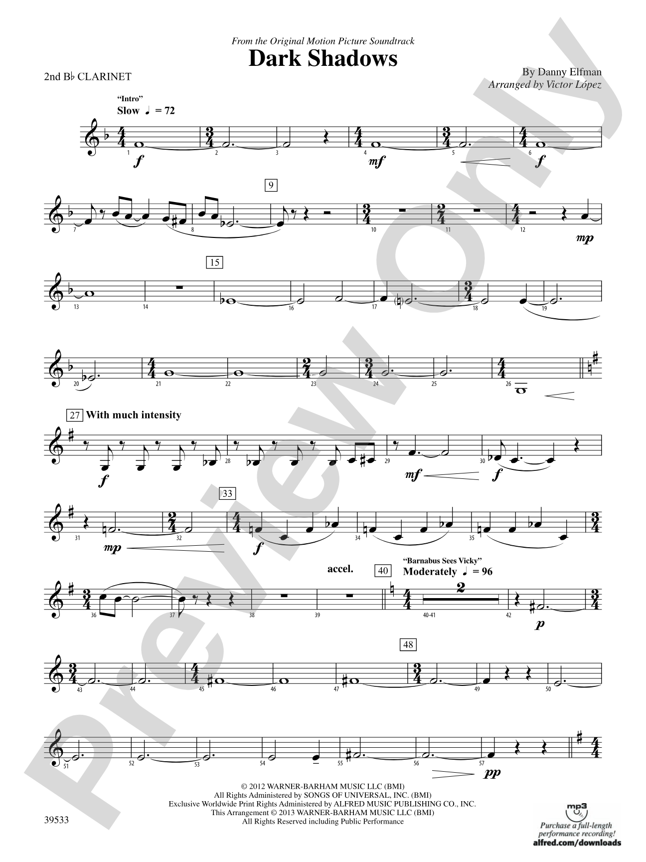 Dark Shadows (from the Original Motion Picture Soundtrack): 2nd B-flat Clarinet