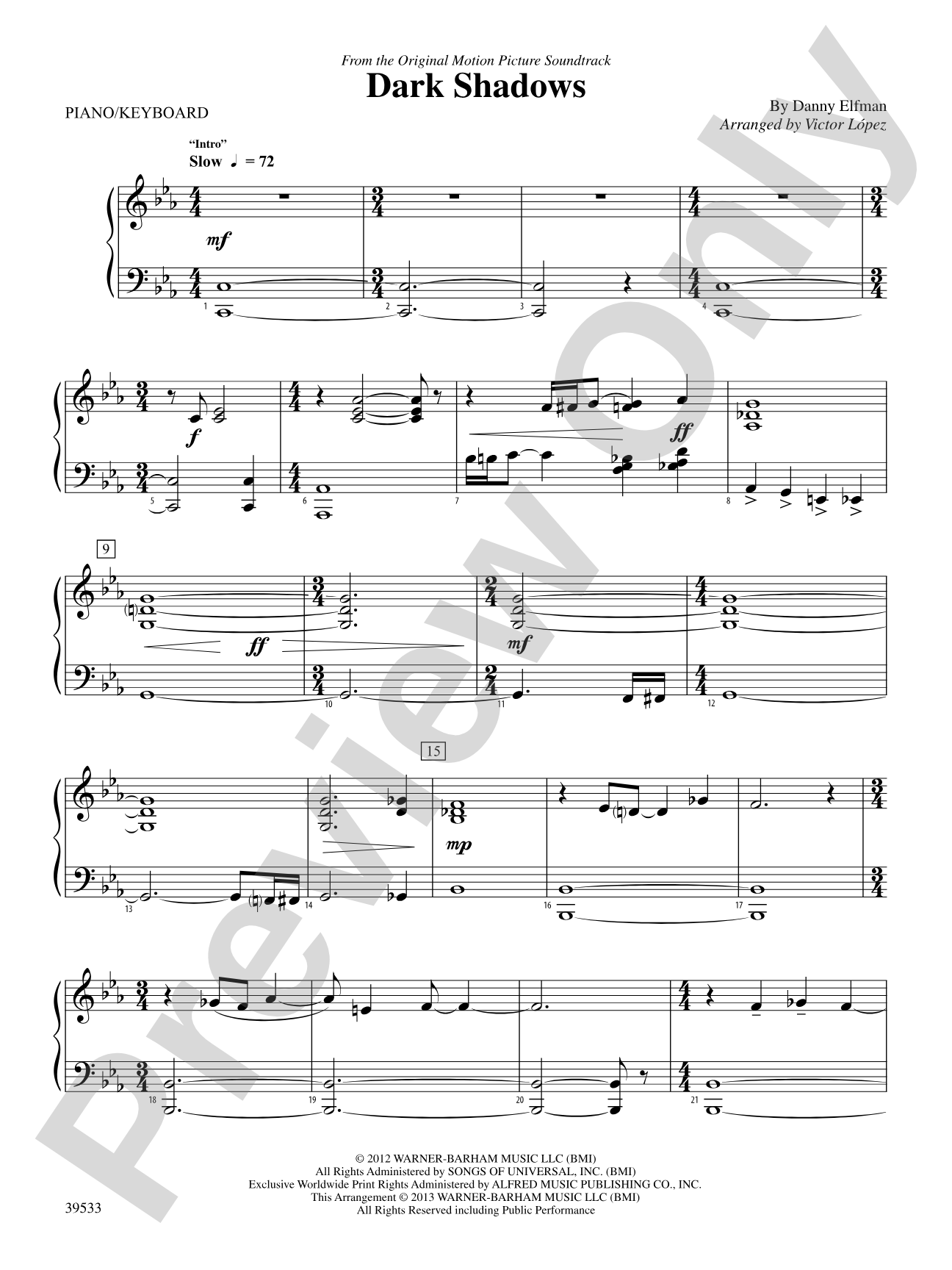 Dark Shadows (from the Original Motion Picture Soundtrack): Piano Accompaniment