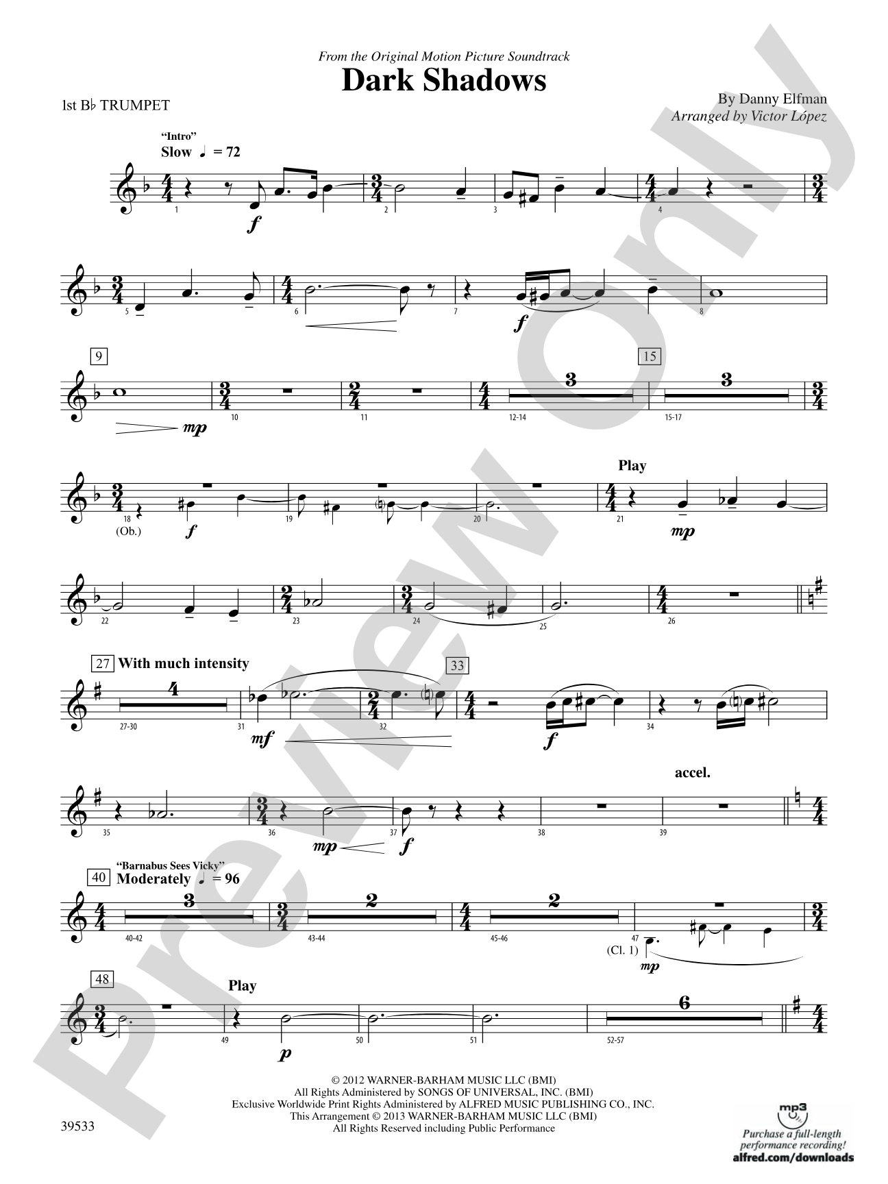 Dark Shadows (from the Original Motion Picture Soundtrack): 1st B-flat Trumpet