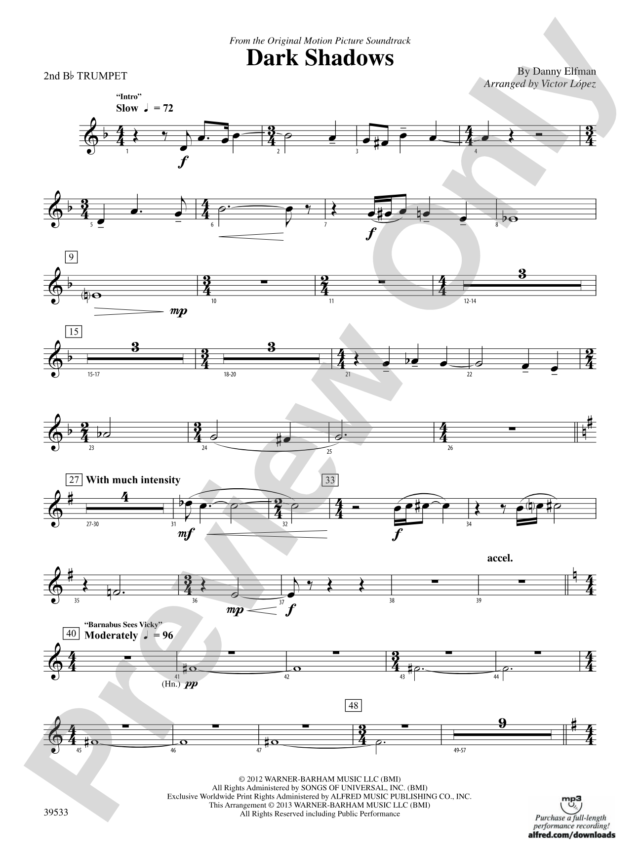 Dark Shadows (from the Original Motion Picture Soundtrack): 2nd B-flat Trumpet