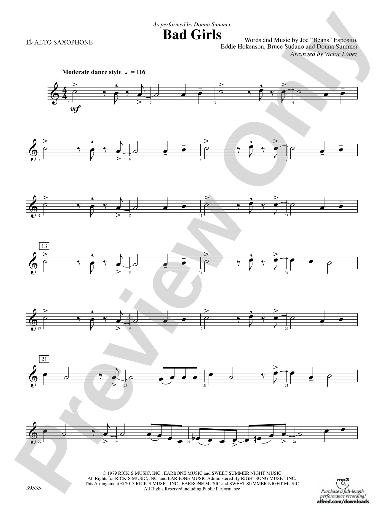 Bad Girls: E-flat Alto Saxophone