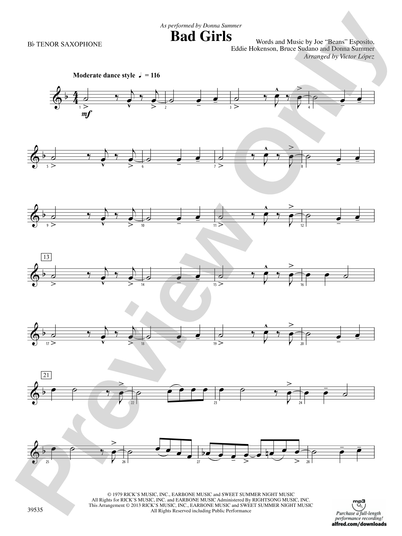 Bad Girls: B-flat Tenor Saxophone