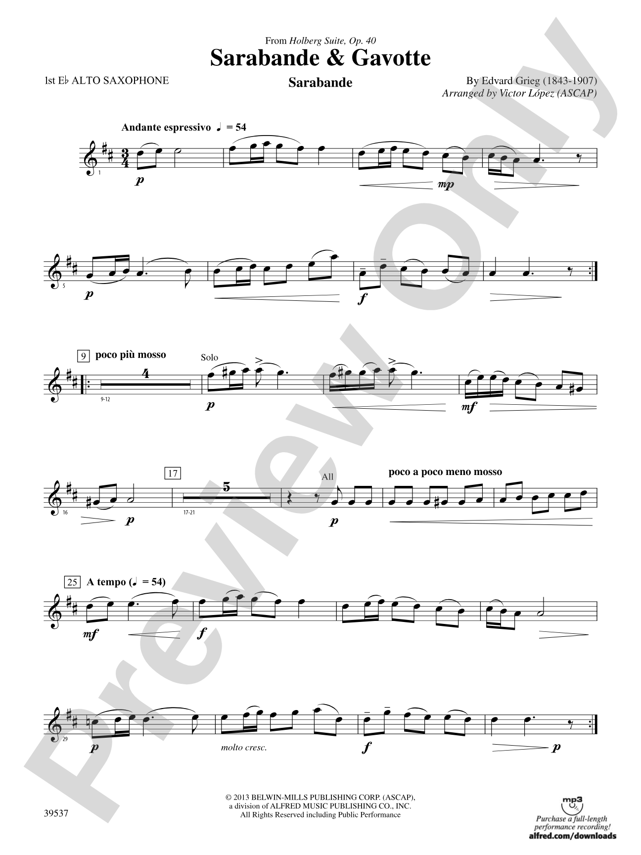 Sarabande & Gavotte (from the Holberg Suite, Op. 40): E-flat Alto Saxophone