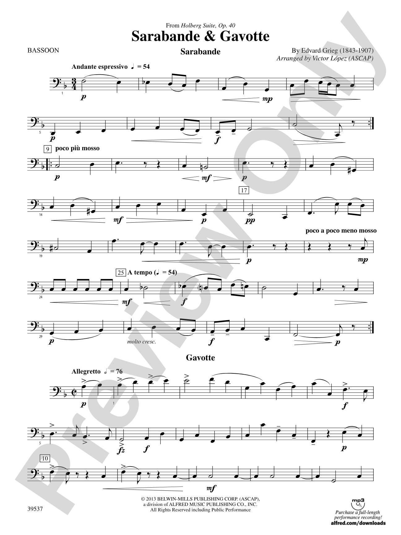 Sarabande & Gavotte (from the Holberg Suite, Op. 40): Bassoon