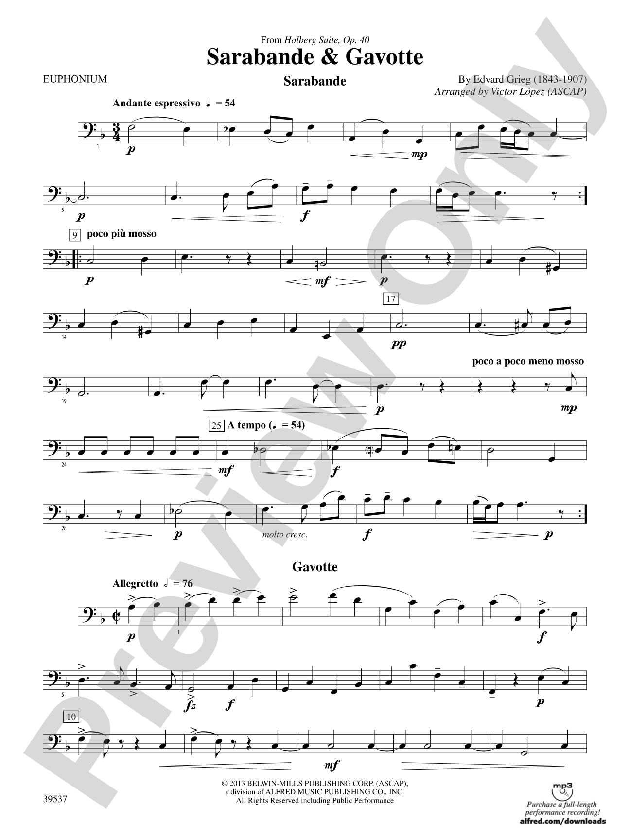 Sarabande & Gavotte (from the Holberg Suite, Op. 40): Baritone B.C.