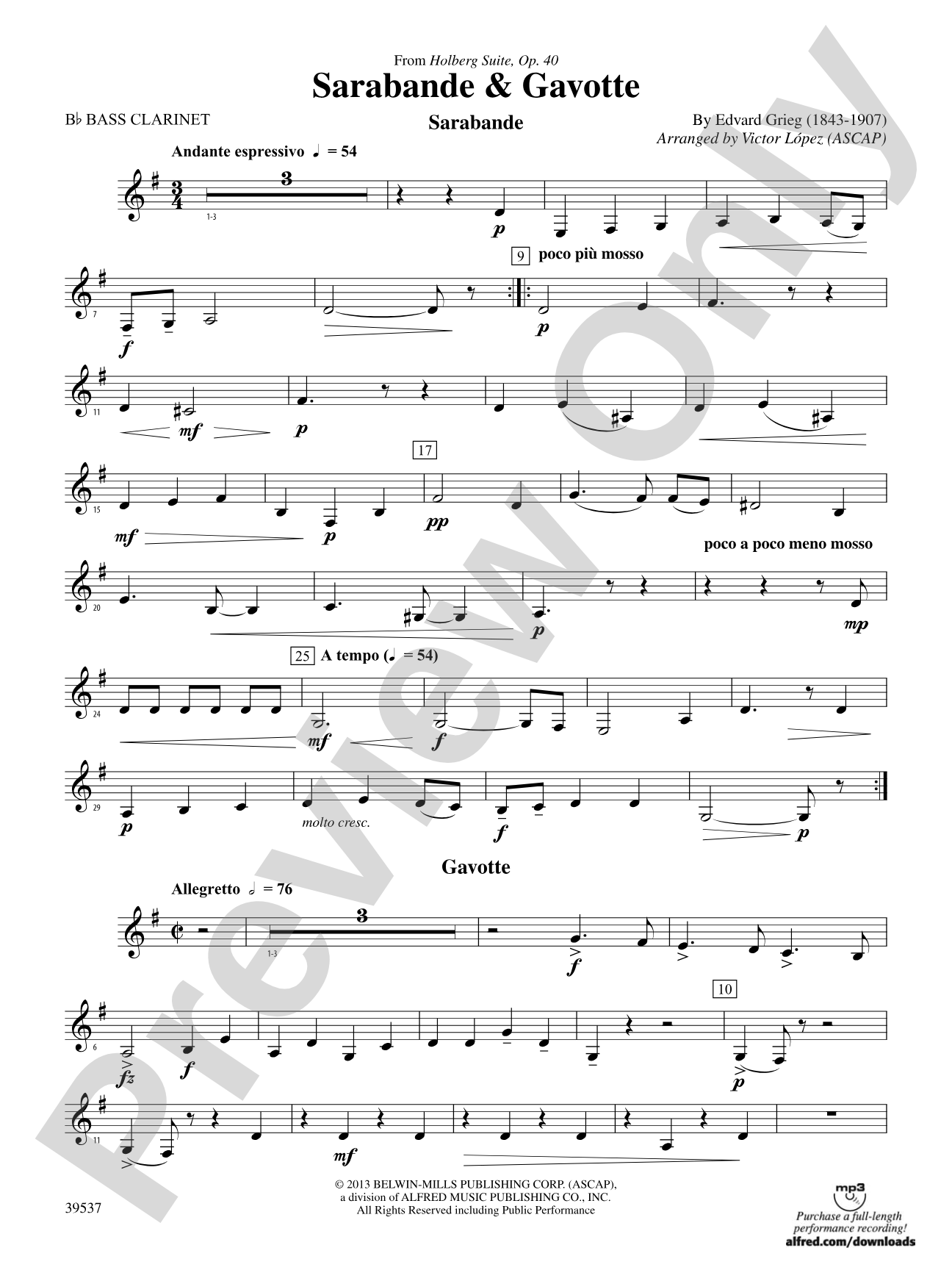 Sarabande & Gavotte (from the Holberg Suite, Op. 40): B-flat Bass Clarinet
