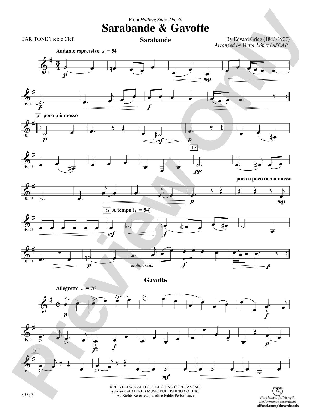 Sarabande & Gavotte (from the Holberg Suite, Op. 40): Baritone T.C.