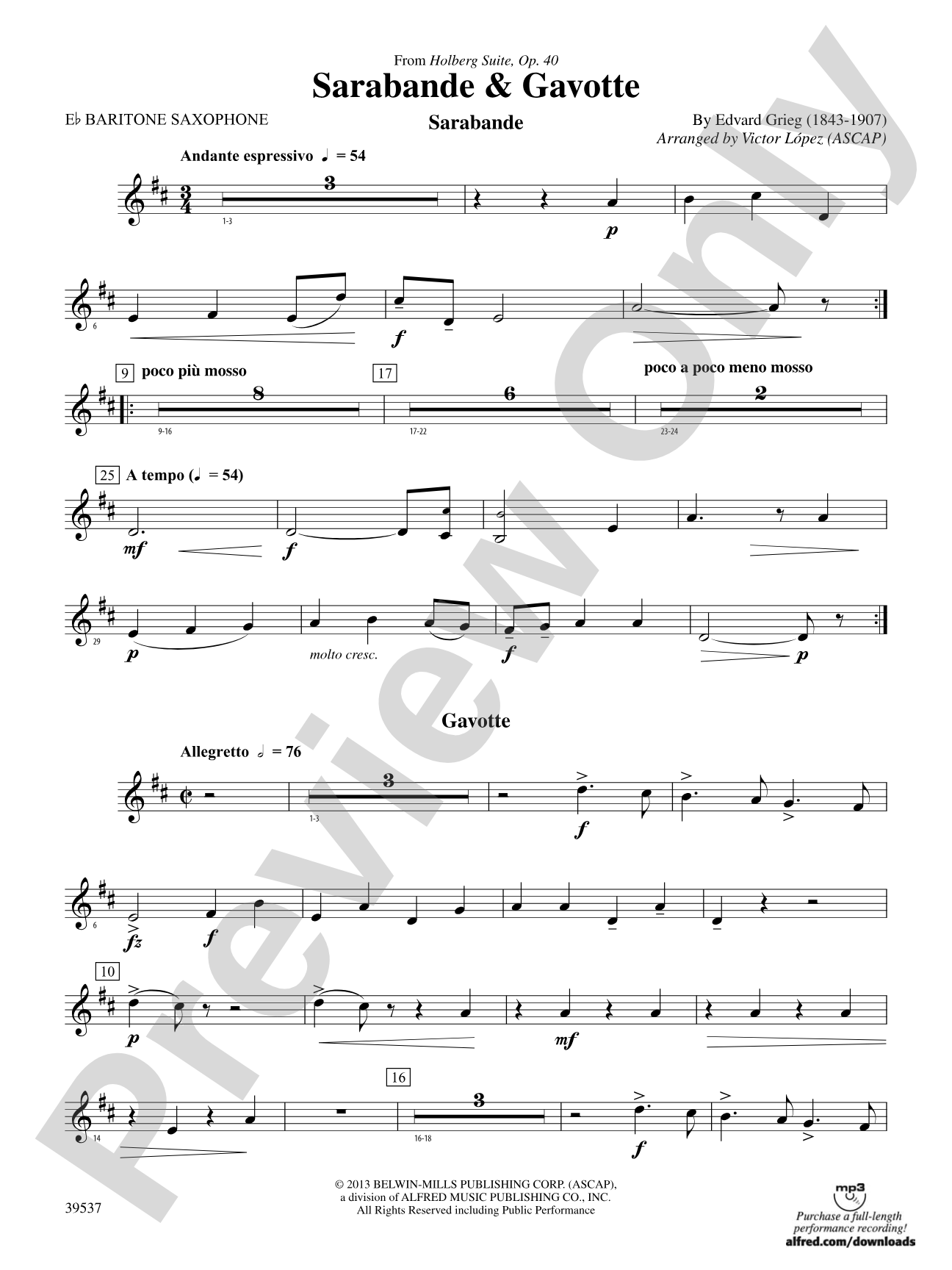 Sarabande & Gavotte (from the Holberg Suite, Op. 40): E-flat Baritone Saxophone