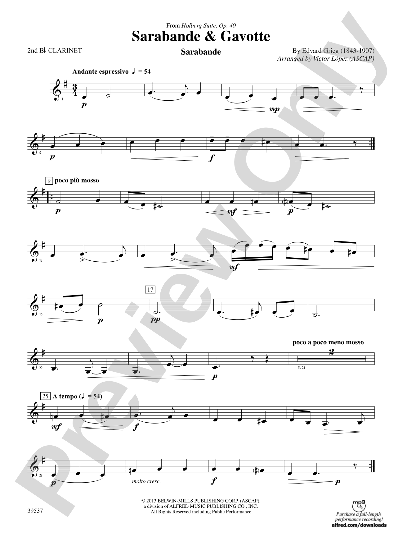 Sarabande & Gavotte (from the Holberg Suite, Op. 40): 2nd B-flat Clarinet