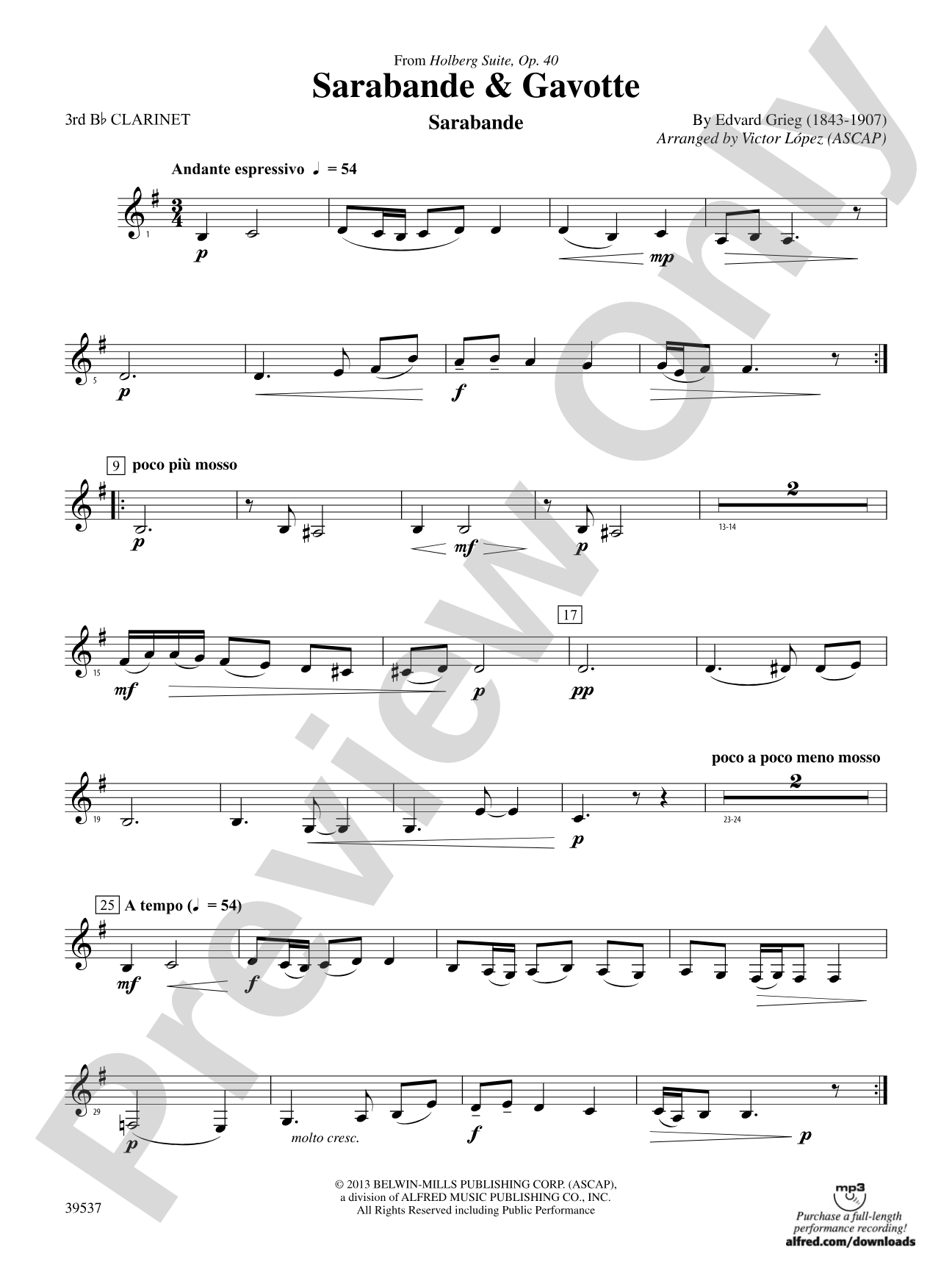 Sarabande & Gavotte (from the Holberg Suite, Op. 40): 3rd B-flat Clarinet