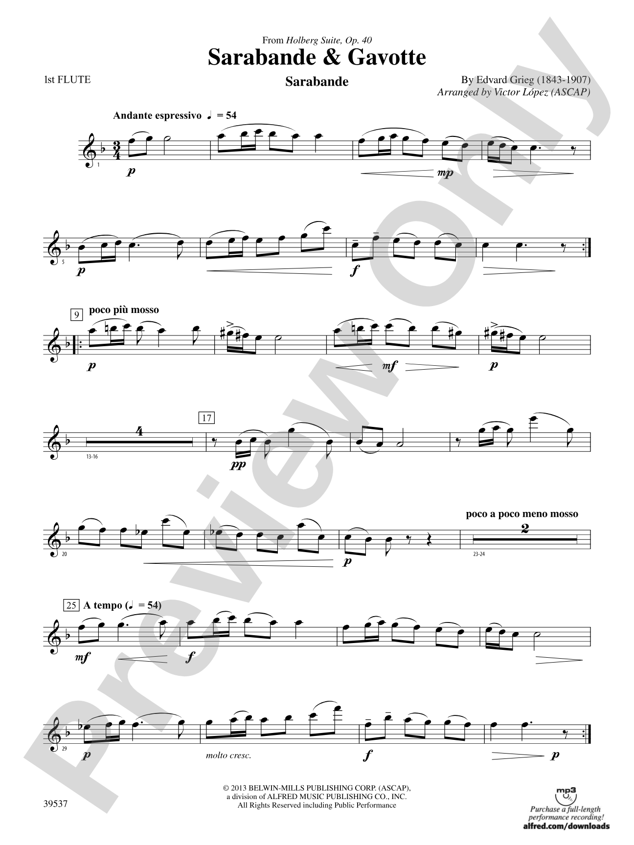 Sarabande & Gavotte (from the Holberg Suite, Op. 40): Flute