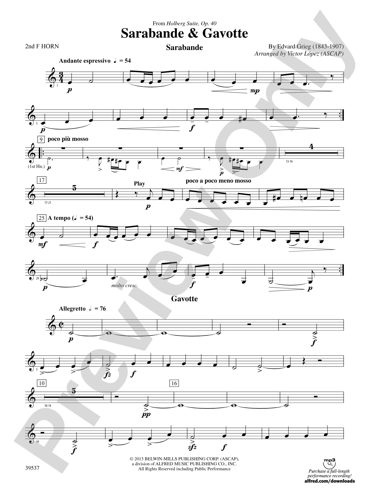 Sarabande & Gavotte (from the Holberg Suite, Op. 40): 2nd F Horn