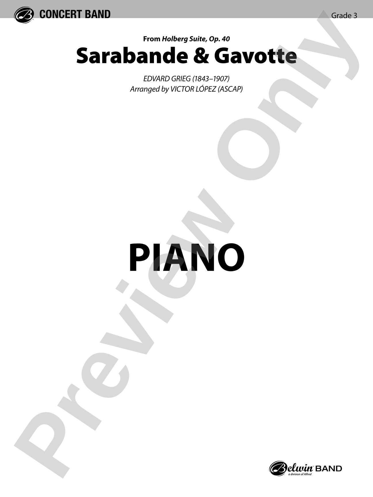 Sarabande & Gavotte (from the Holberg Suite, Op. 40): Piano Accompaniment