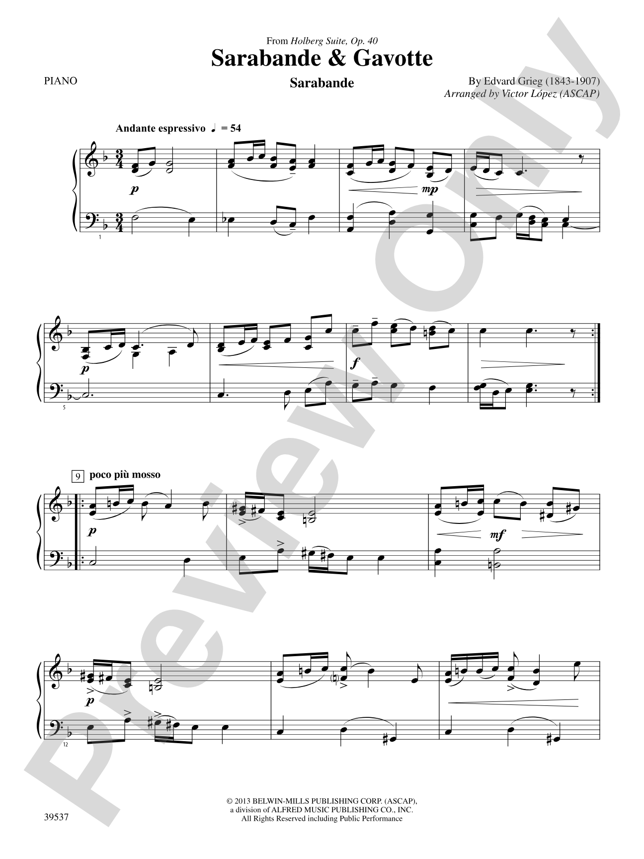 Sarabande & Gavotte (from the Holberg Suite, Op. 40): Piano Accompaniment