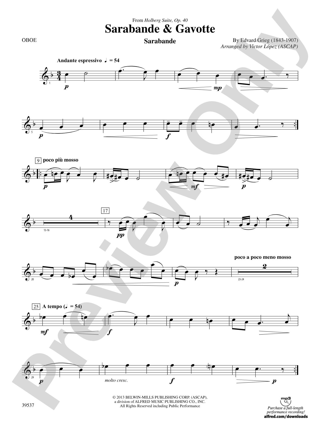 Sarabande & Gavotte (from the Holberg Suite, Op. 40): Oboe
