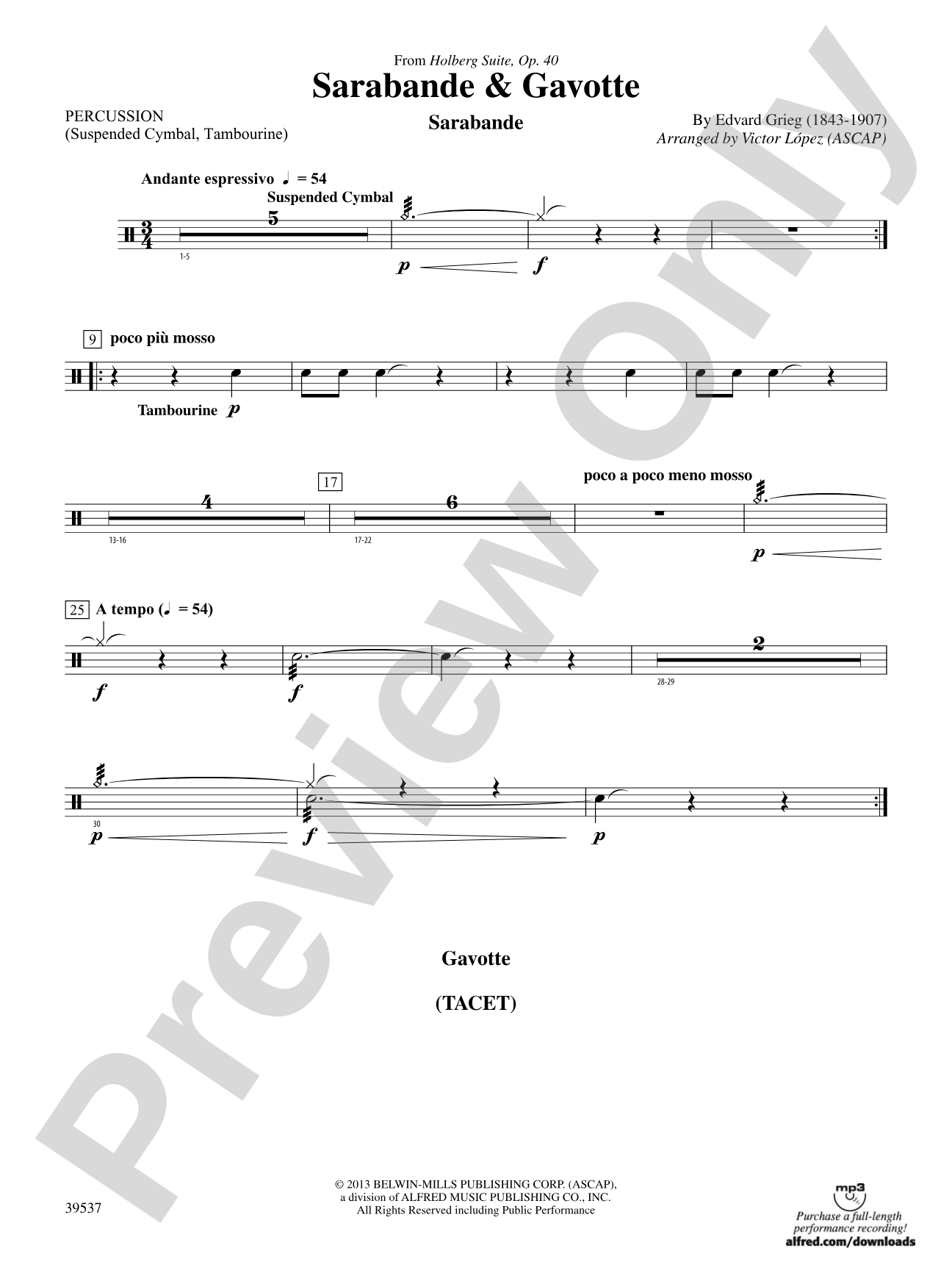 Sarabande & Gavotte (from the Holberg Suite, Op. 40): 1st Percussion