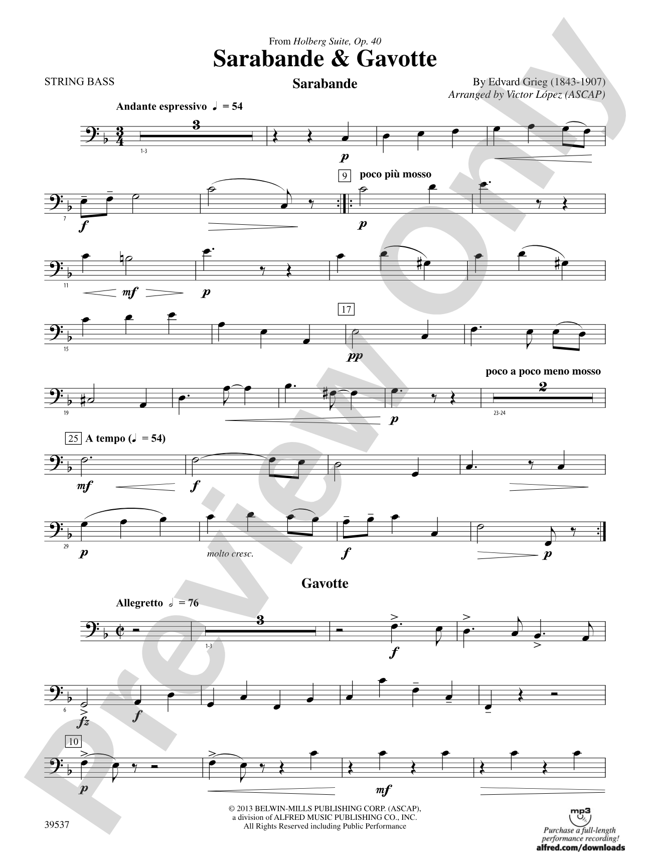 Sarabande & Gavotte (from the Holberg Suite, Op. 40): String Bass