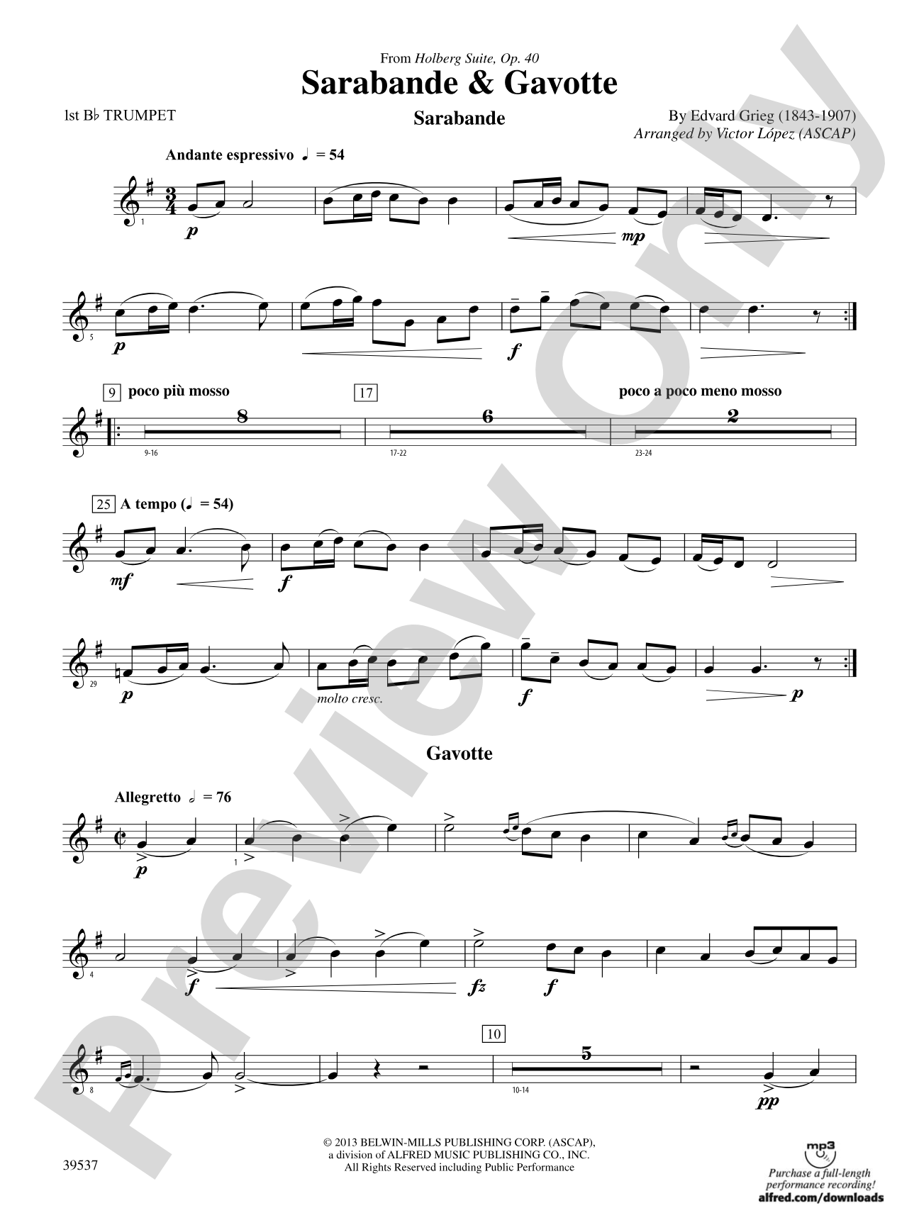 Sarabande & Gavotte (from the Holberg Suite, Op. 40): 1st B-flat Trumpet