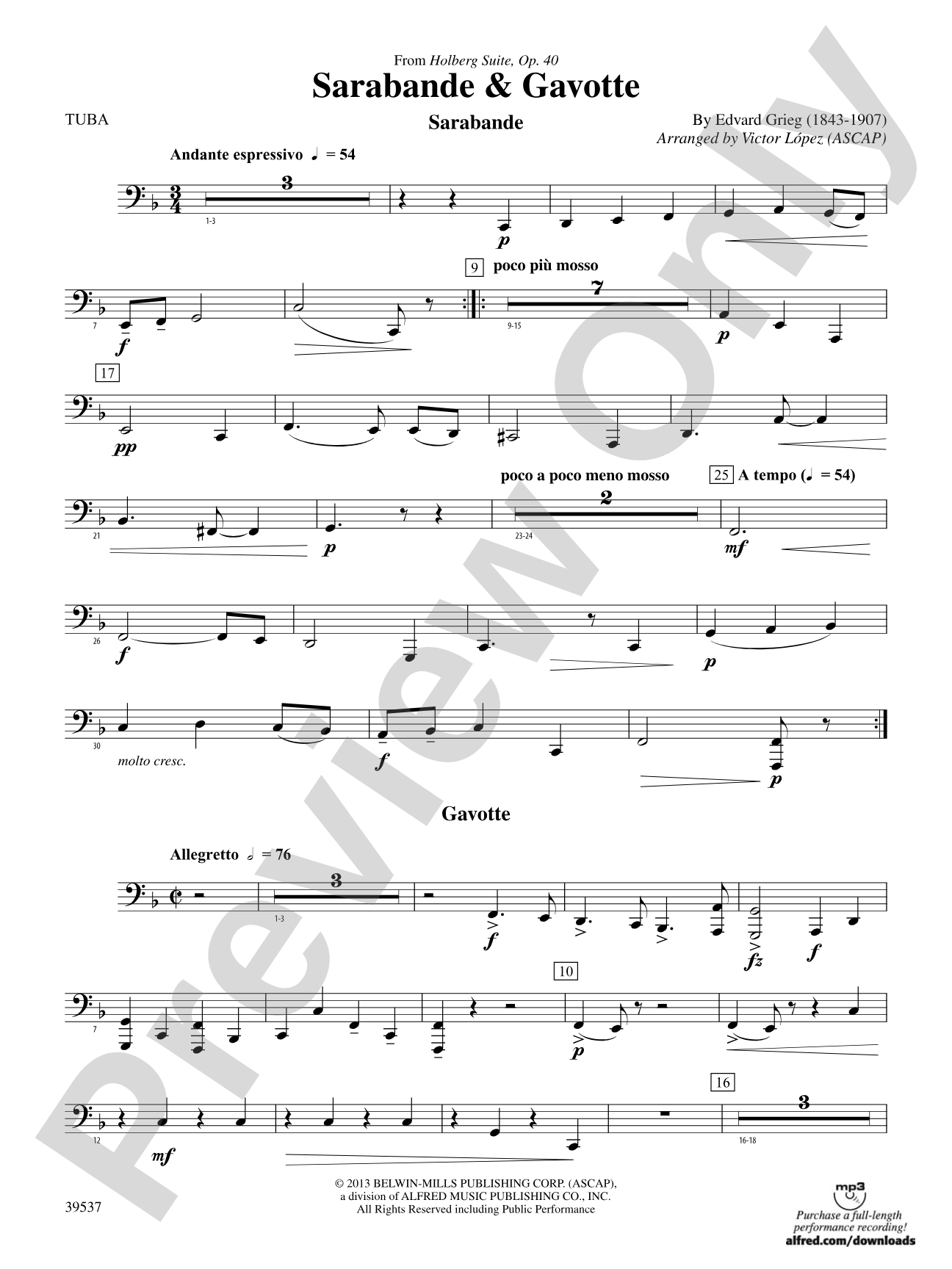 Sarabande & Gavotte (from the Holberg Suite, Op. 40): Tuba