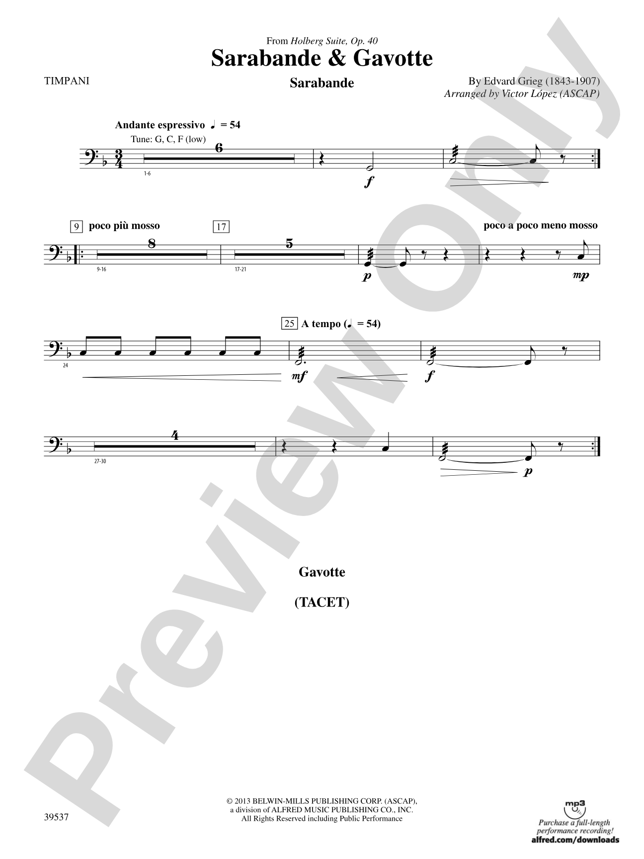 Sarabande & Gavotte (from the Holberg Suite, Op. 40): Timpani