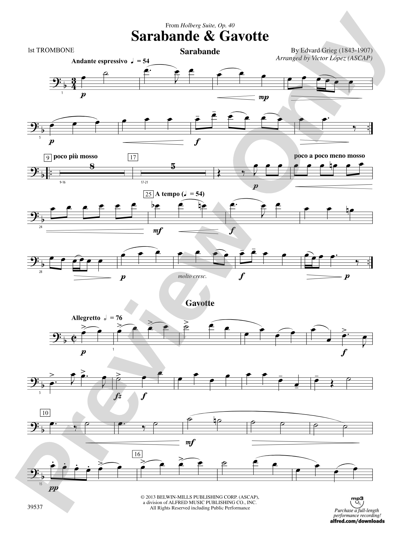 Sarabande & Gavotte (from the Holberg Suite, Op. 40): 1st Trombone