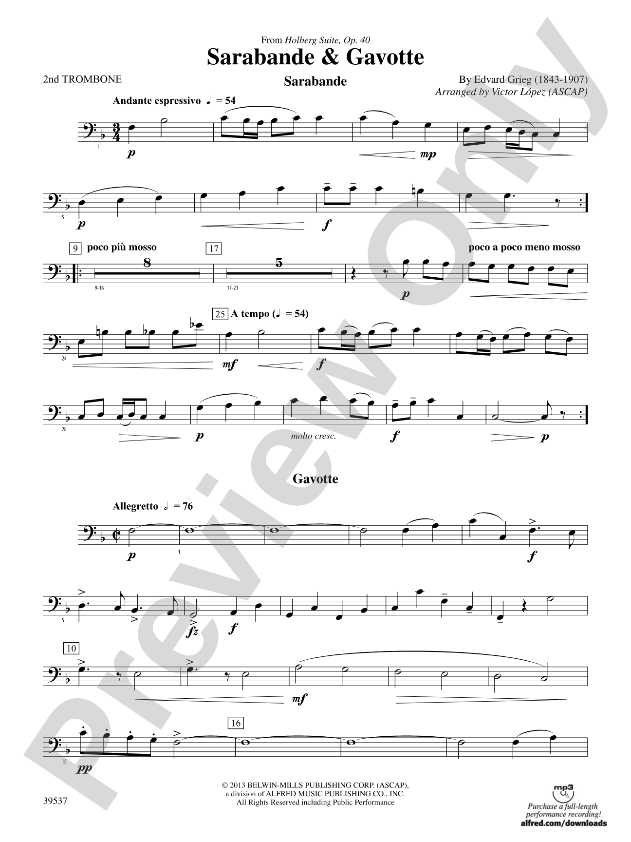 Sarabande & Gavotte (from the Holberg Suite, Op. 40): 2nd Trombone