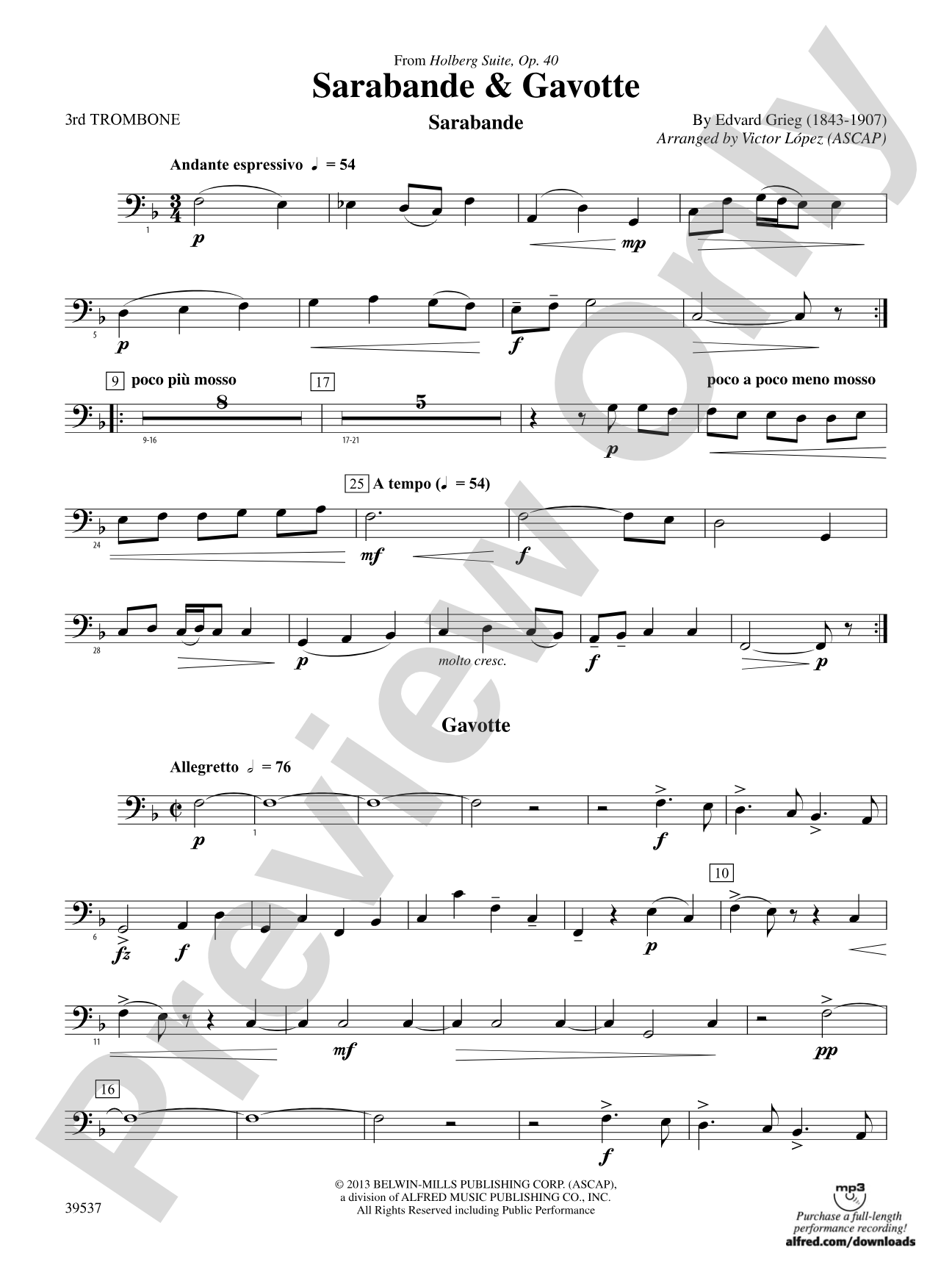 Sarabande & Gavotte (from the Holberg Suite, Op. 40): 3rd Trombone
