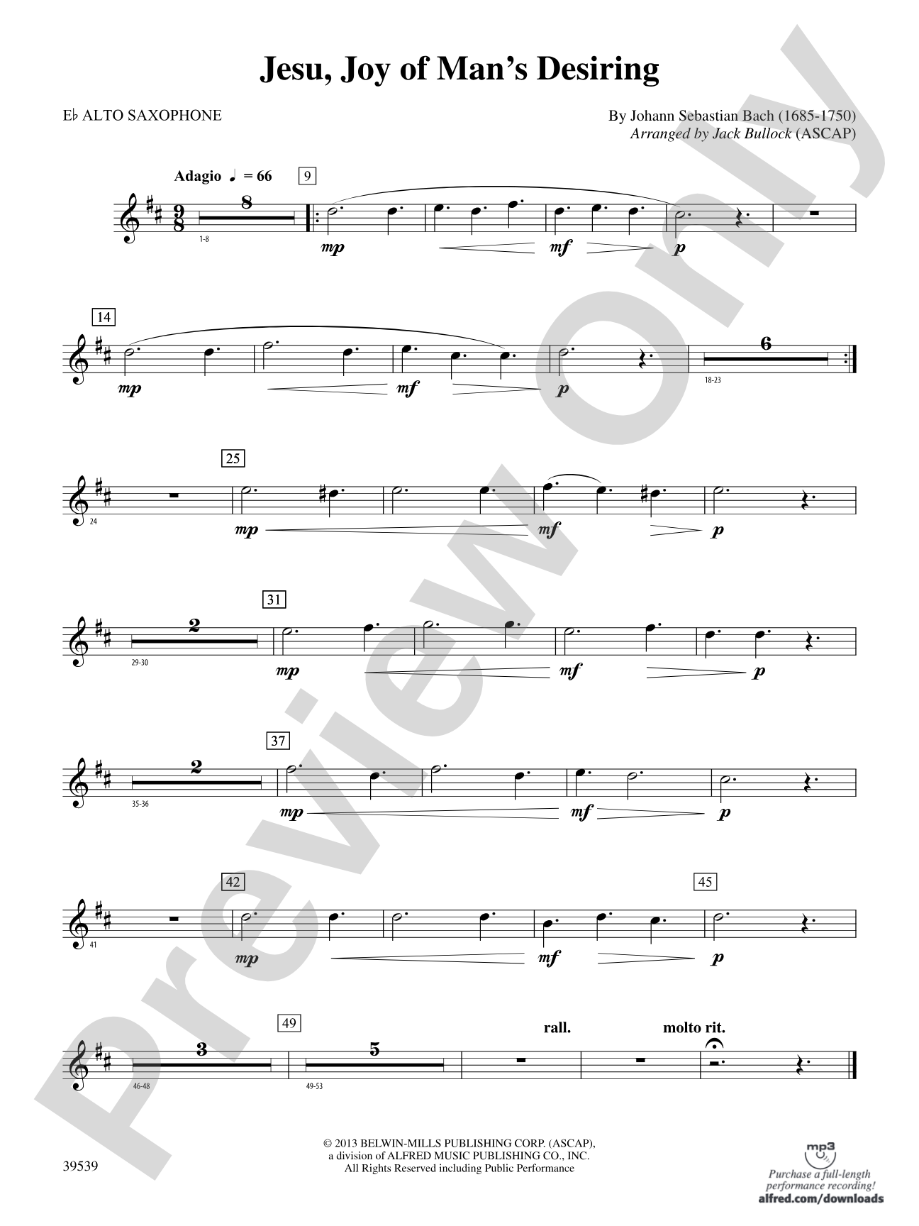 Jesu, Joy of Man's Desiring: E-flat Alto Saxophone