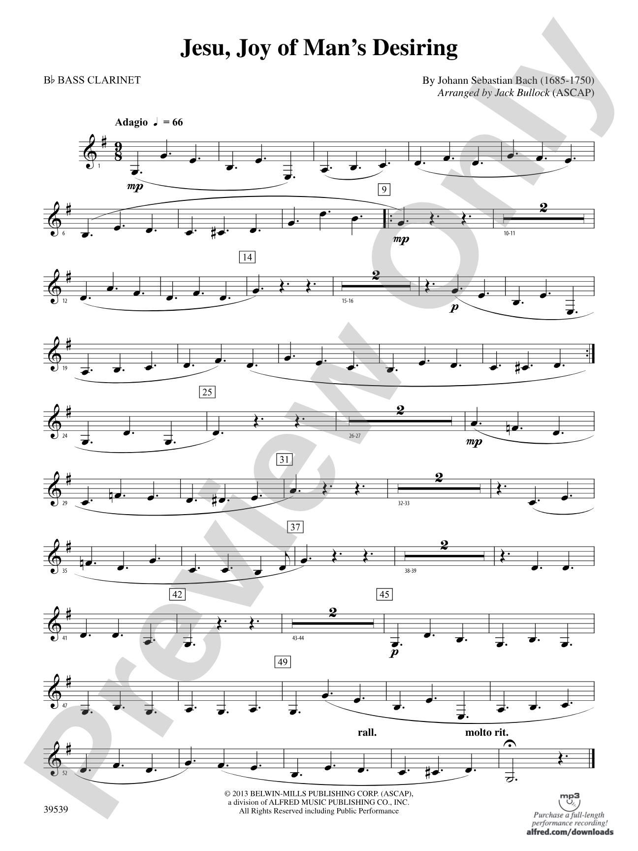 Jesu, Joy of Man's Desiring: B-flat Bass Clarinet