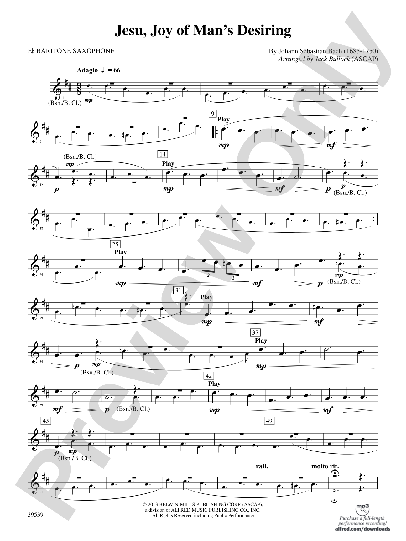 Jesu, Joy of Man's Desiring: E-flat Baritone Saxophone