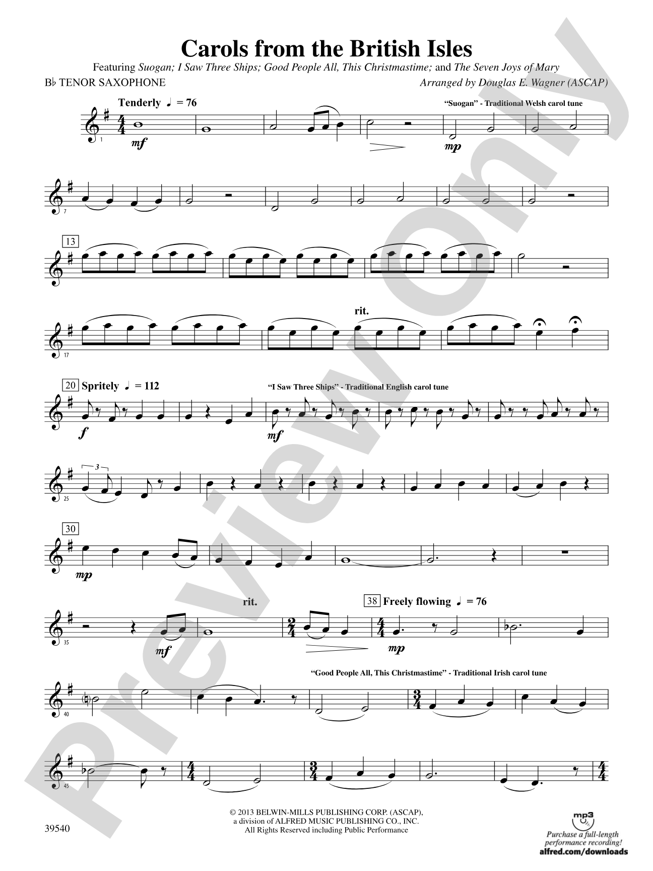 Carols from the British Isles: B-flat Tenor Saxophone