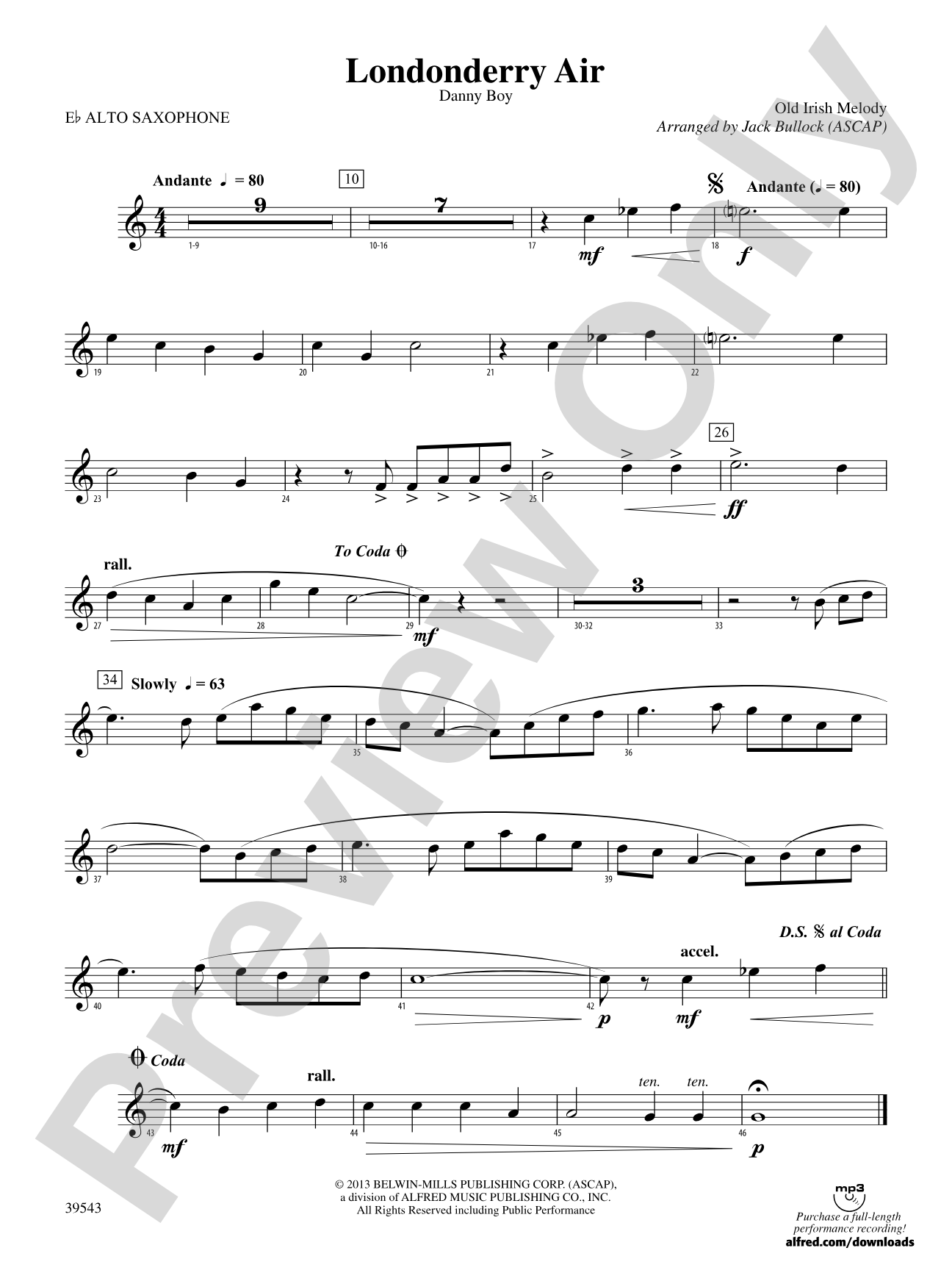Londonderry Air: E-flat Alto Saxophone