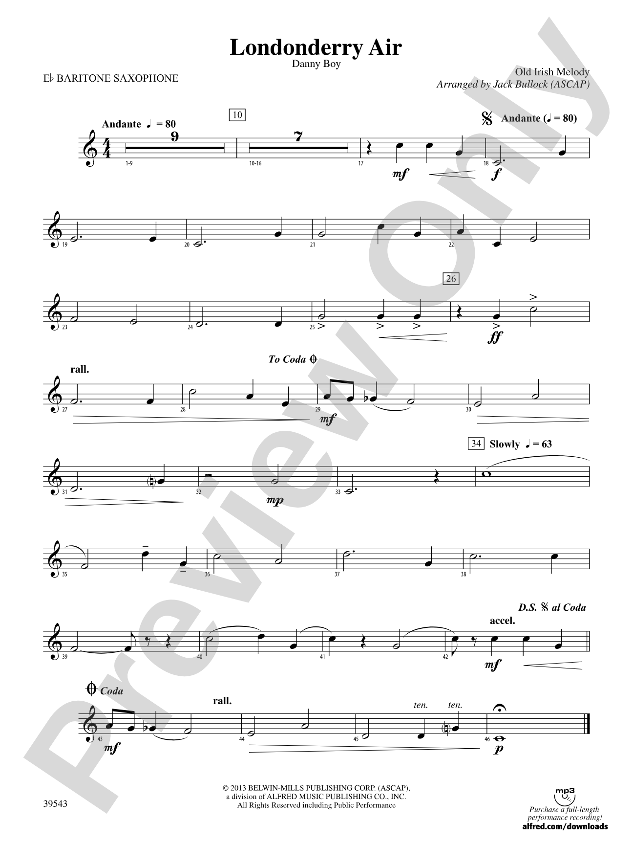 Londonderry Air: E-flat Baritone Saxophone