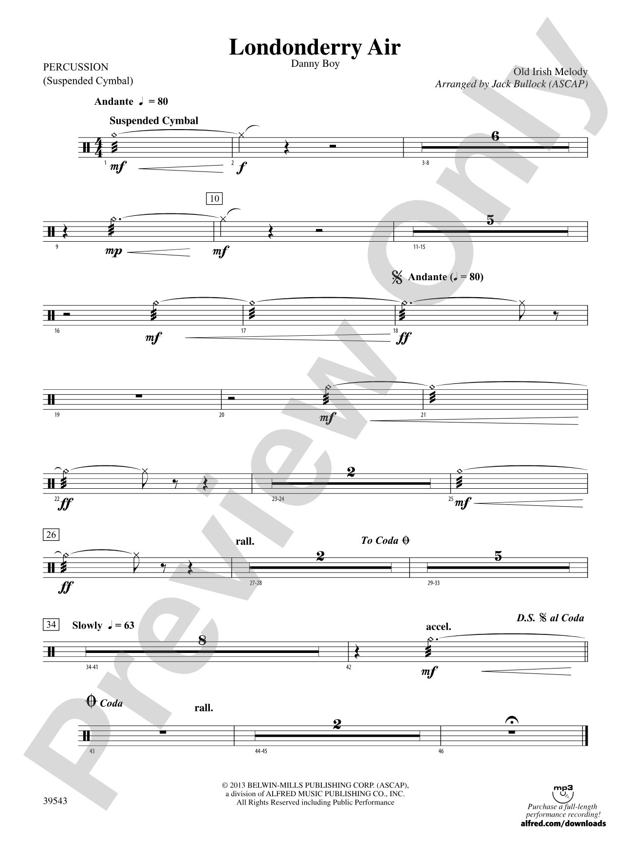 Londonderry Air: 1st Percussion