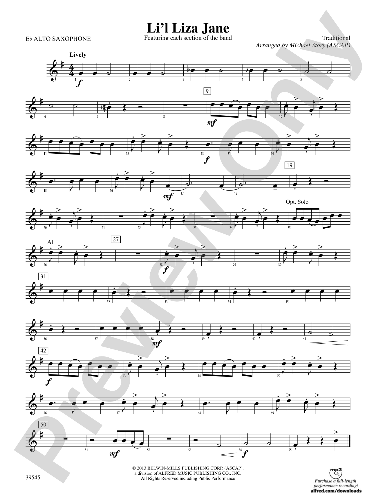 Li'l Liza Jane: E-flat Alto Saxophone