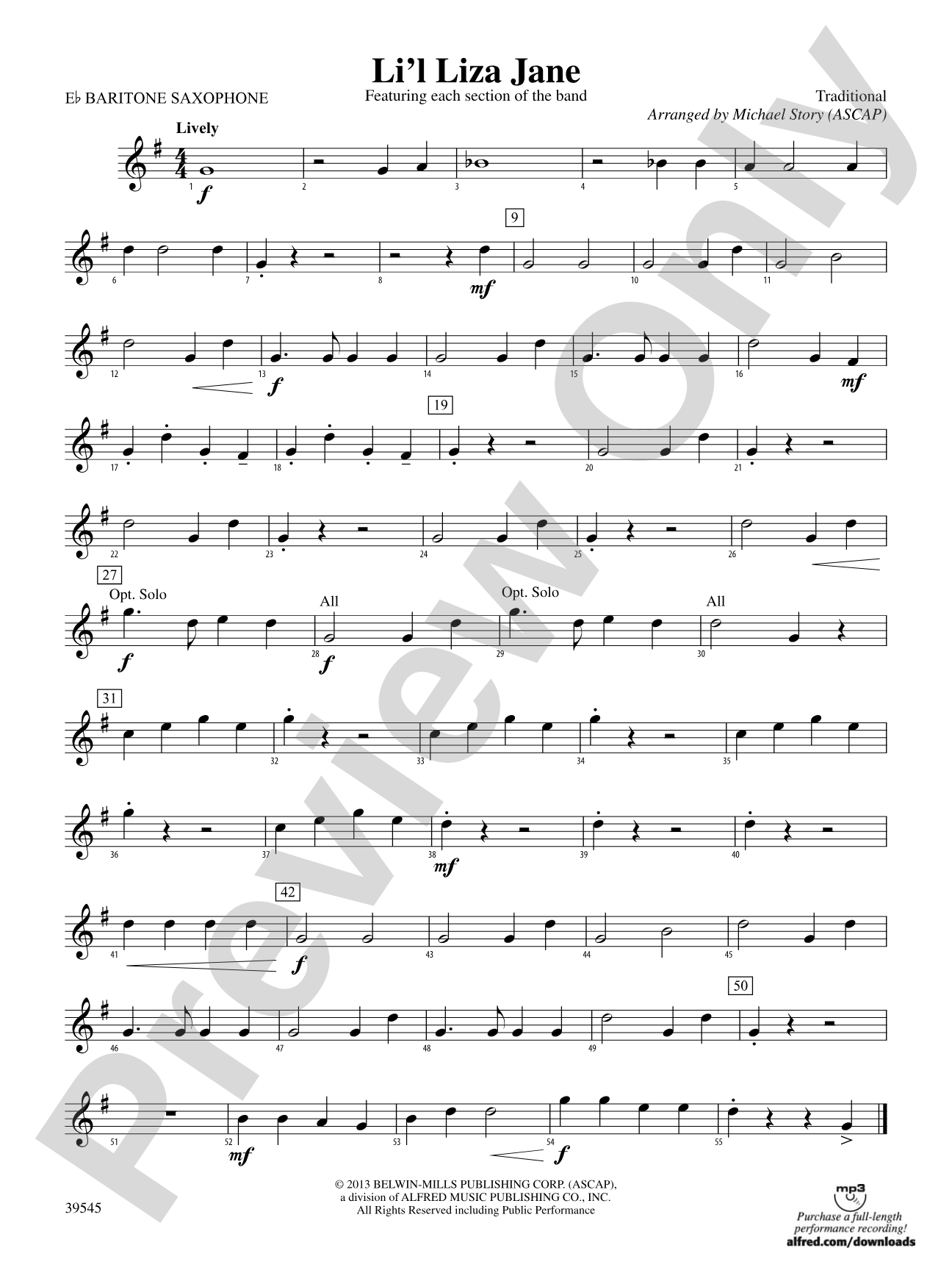 Li'l Liza Jane: E-flat Baritone Saxophone