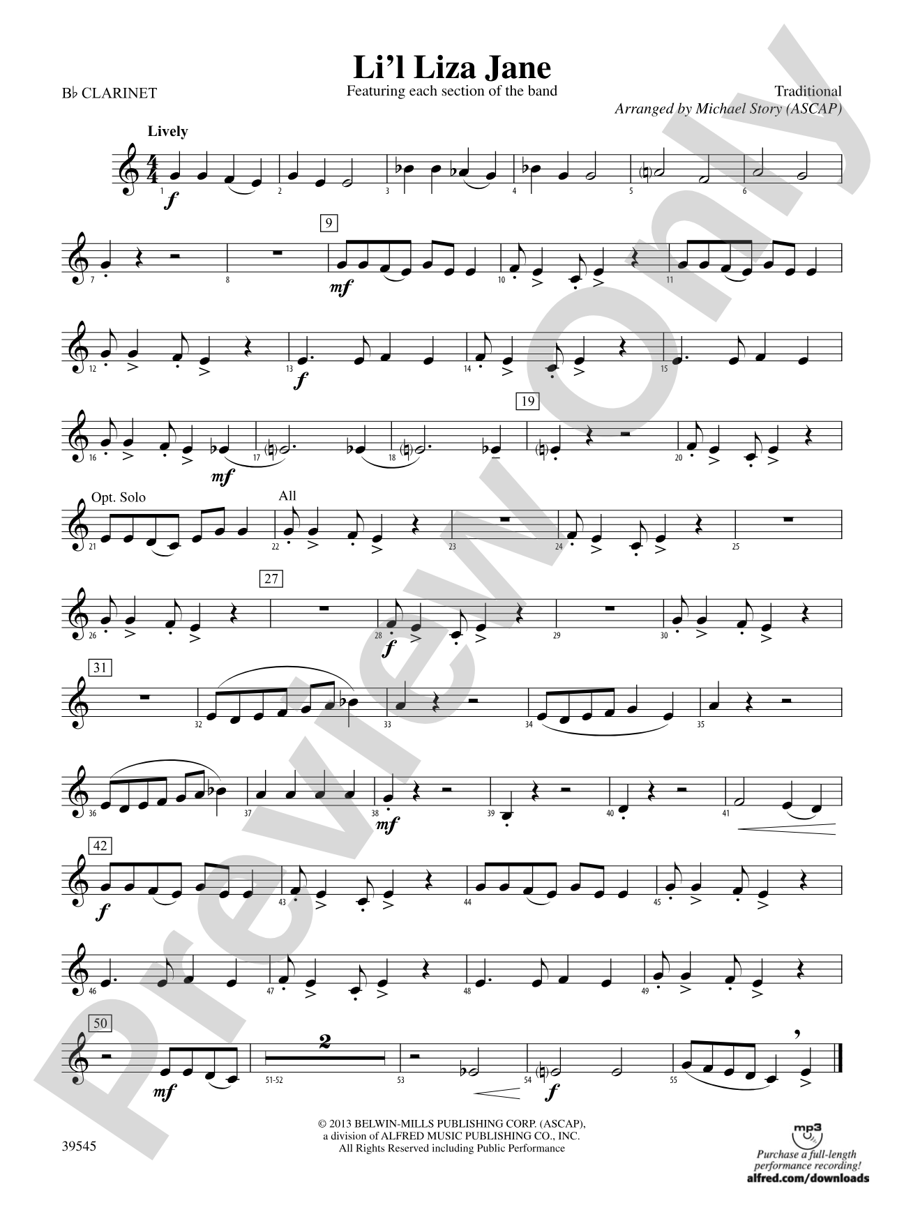 Li'l Liza Jane: 1st B-flat Clarinet