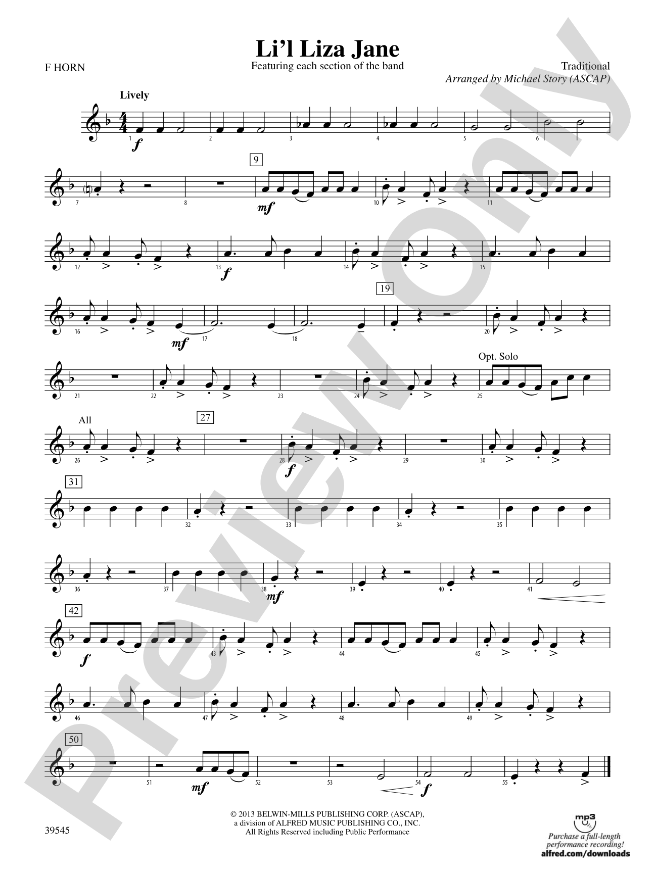 Li'l Liza Jane: 1st F Horn