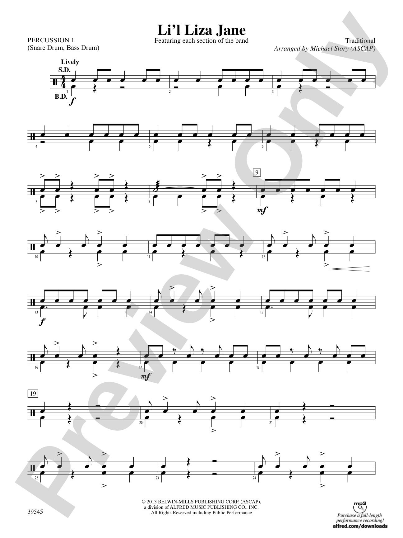 Li'l Liza Jane: 1st Percussion