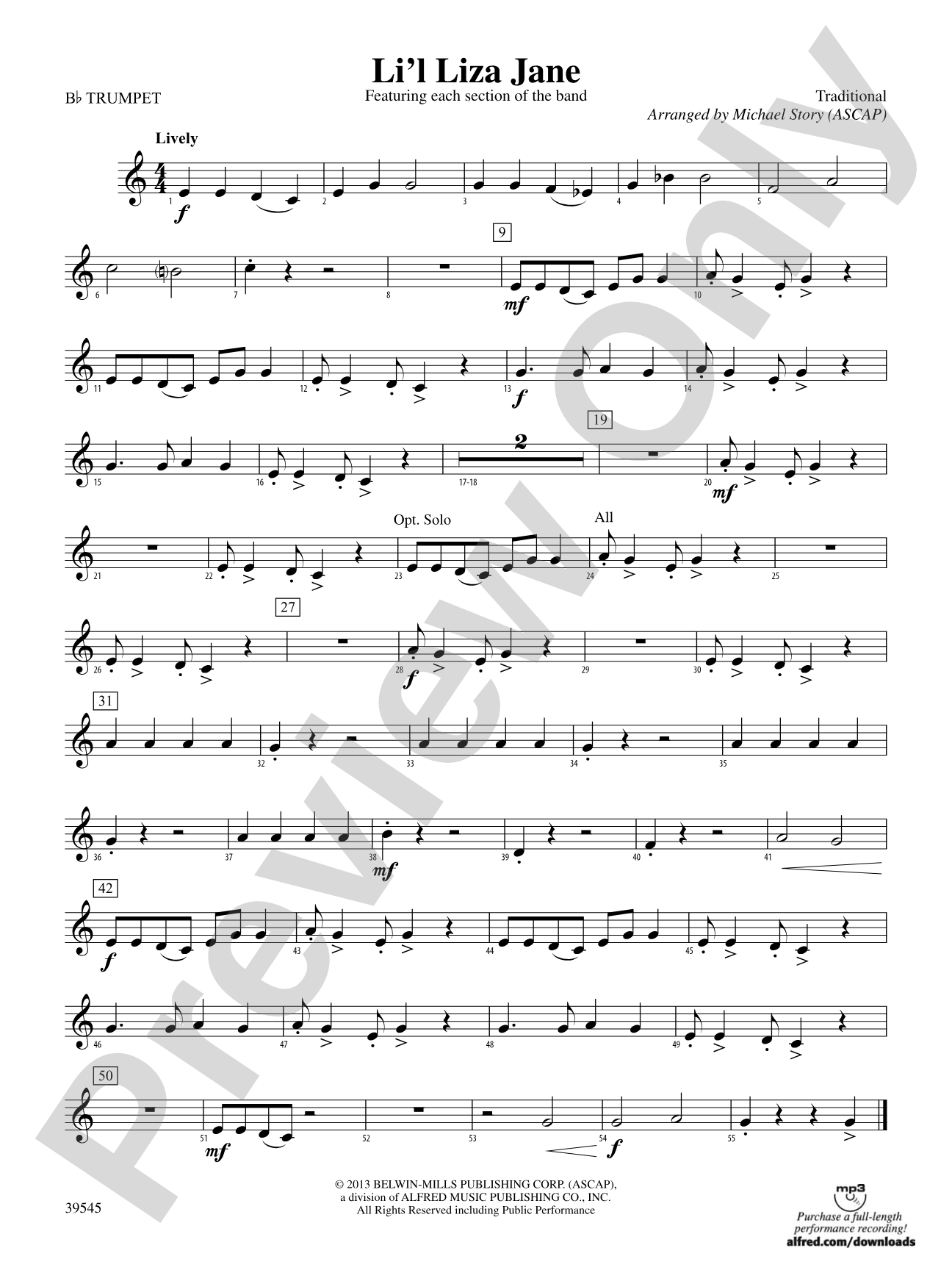 Li'l Liza Jane: 1st B-flat Trumpet