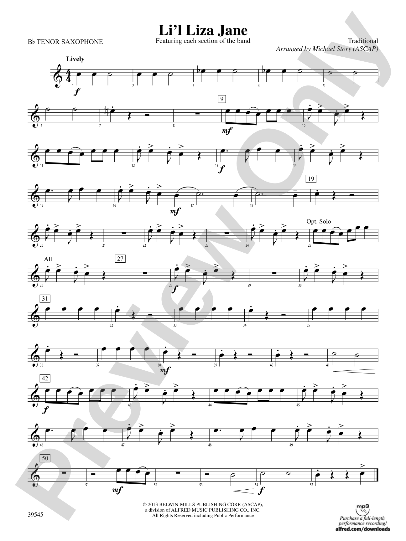 Li'l Liza Jane: B-flat Tenor Saxophone