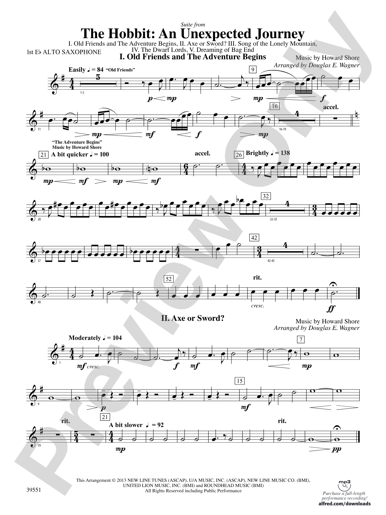 The Hobbit: An Unexpected Journey, Suite from: E-flat Alto Saxophone