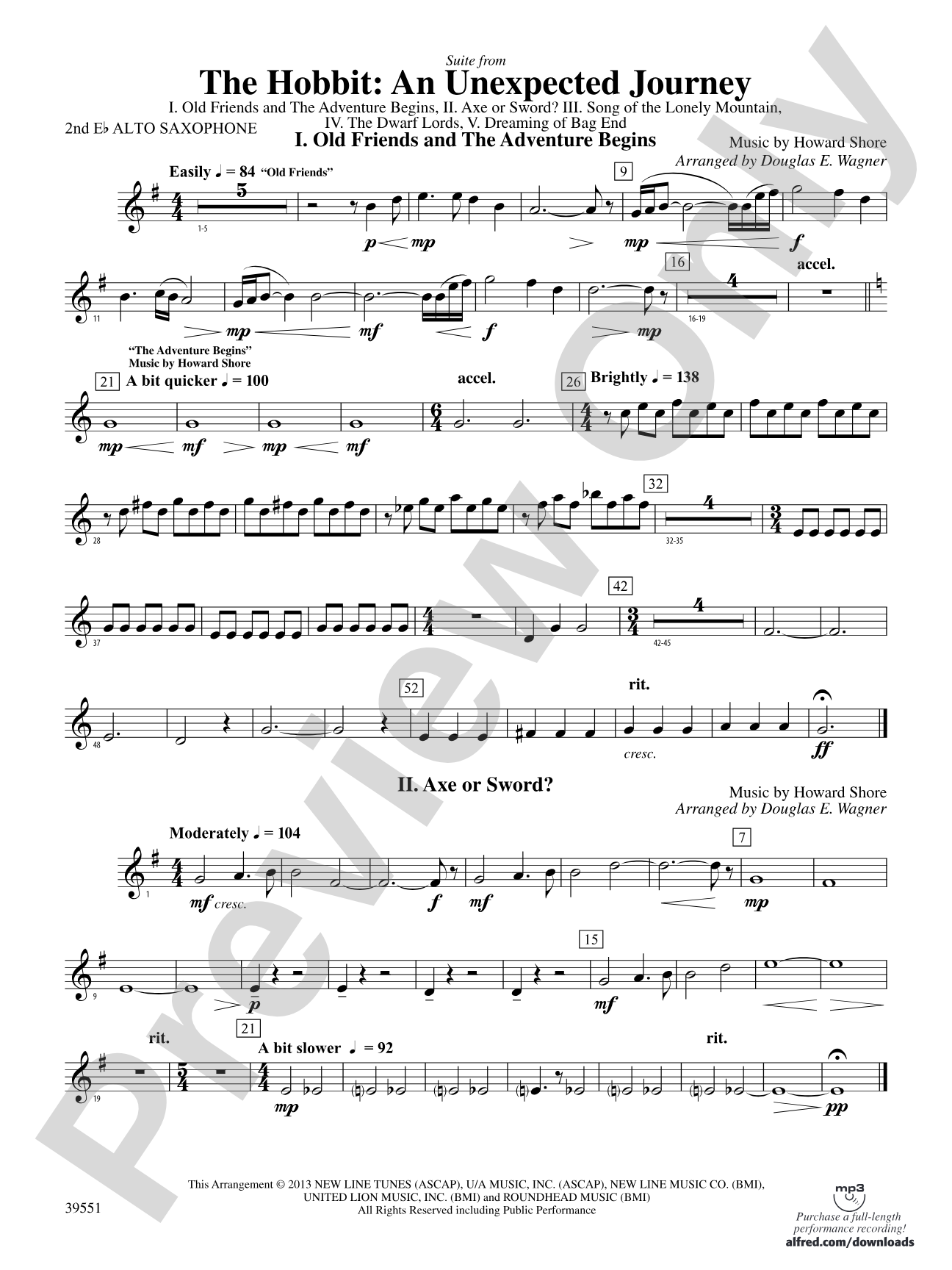 The Hobbit: An Unexpected Journey, Suite from: 2nd E-flat Alto Saxophone