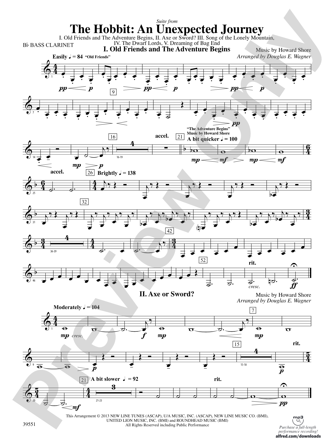 The Hobbit: An Unexpected Journey, Suite from: B-flat Bass Clarinet