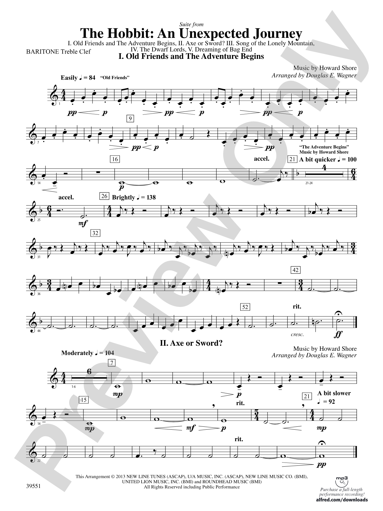 The Hobbit: An Unexpected Journey, Suite from: Baritone T.C.