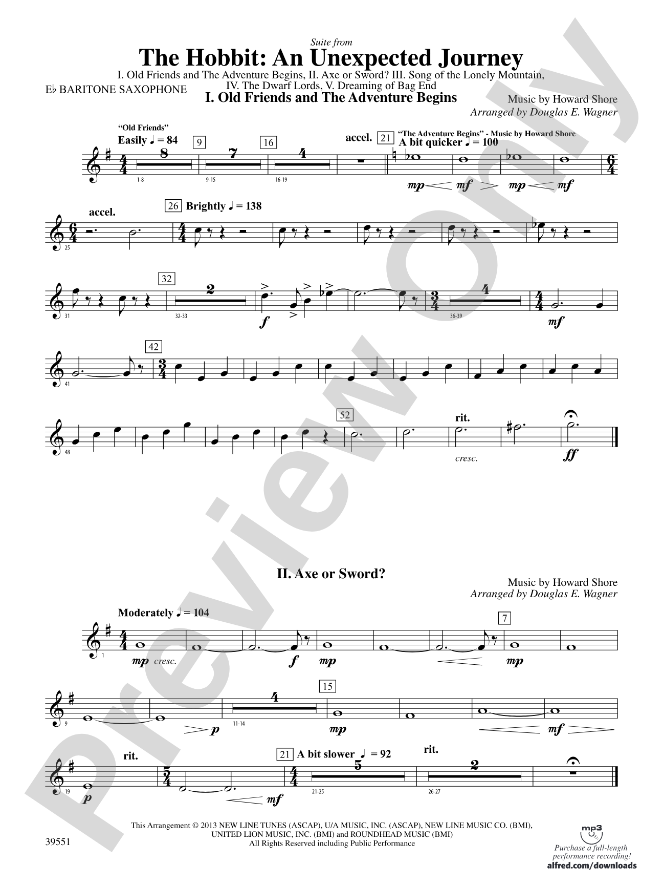 The Hobbit: An Unexpected Journey, Suite from: E-flat Baritone Saxophone
