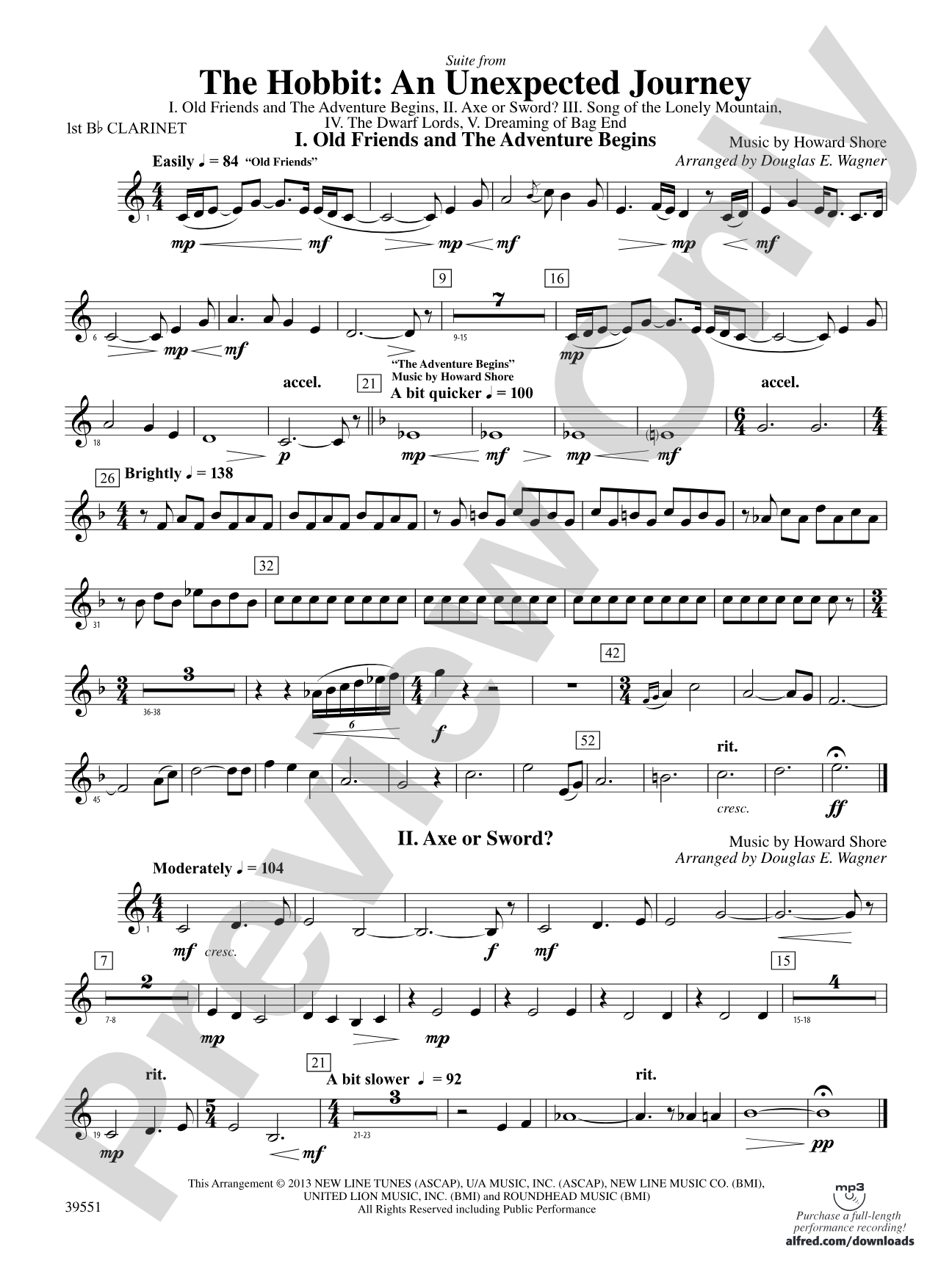 The Hobbit: An Unexpected Journey, Suite from: 1st B-flat Clarinet